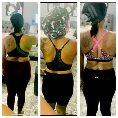 A member's before and after photos, progression.