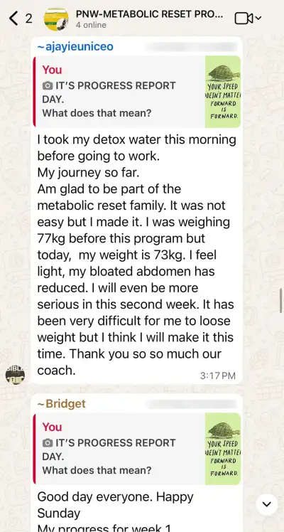 A member's WhatsApp message, shared as originally written. Phone numbers are blurred.