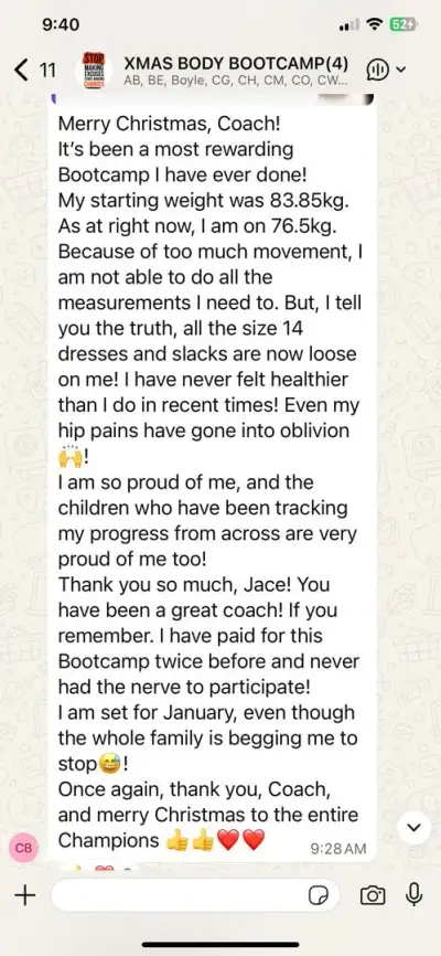 A member's WhatsApp message, shared as originally written. Phone numbers are blurred.
