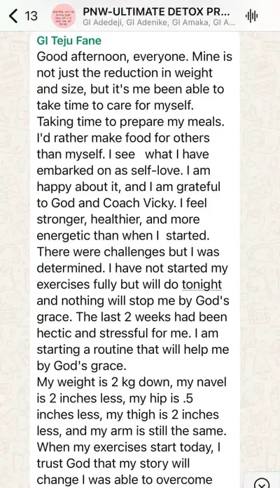 A member's WhatsApp message, shared as originally written. Phone numbers are blurred.