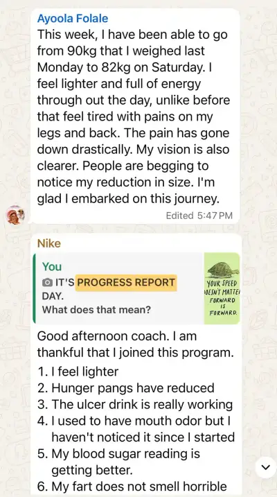 A member's WhatsApp message, shared as originally written. Phone numbers are blurred.
