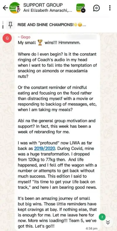 A member's WhatsApp message, shared as originally written. Phone numbers are blurred.