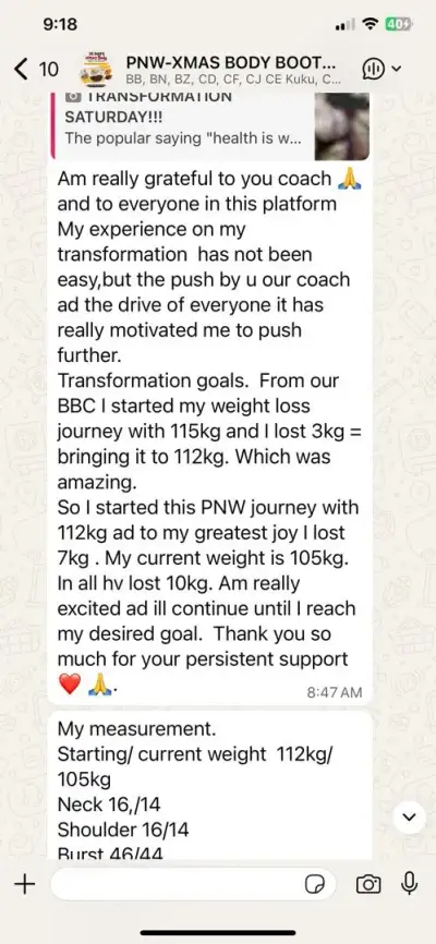 A member's WhatsApp message, shared as originally written. Phone numbers are blurred.