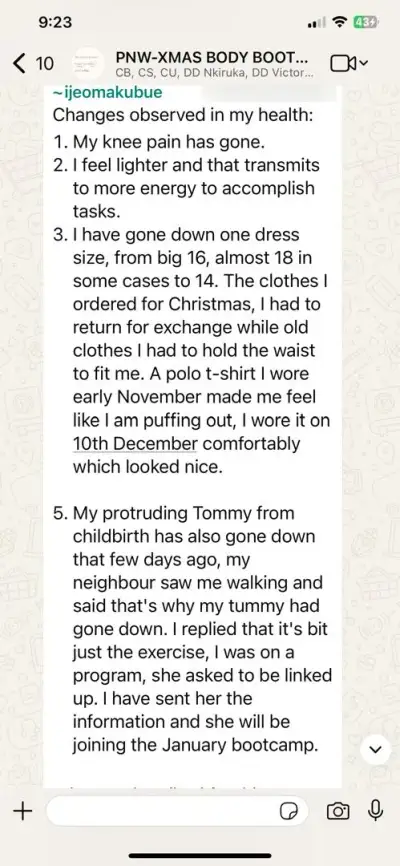 A member's WhatsApp message, shared as originally written. Phone numbers are blurred.