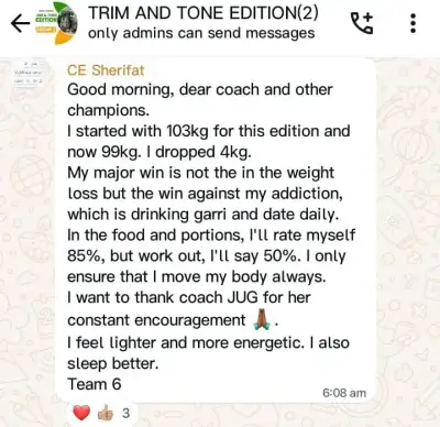 A member's WhatsApp message, shared as originally written. Phone numbers are blurred.