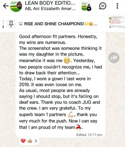 A member's WhatsApp message, shared as originally written. Phone numbers are blurred.
