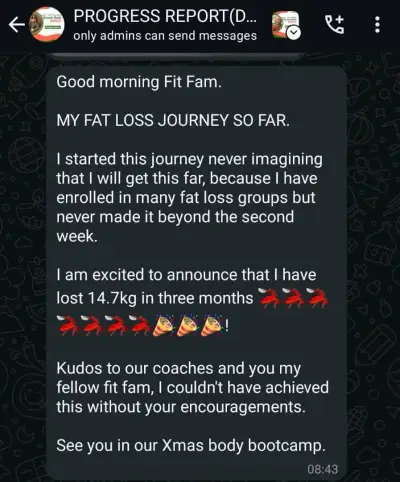 A member's WhatsApp message, shared as originally written. Phone numbers are blurred.