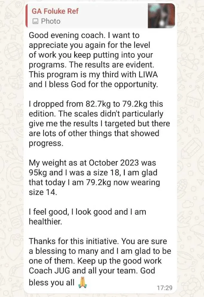 A member's WhatsApp message, shared as originally written. Phone numbers are blurred.