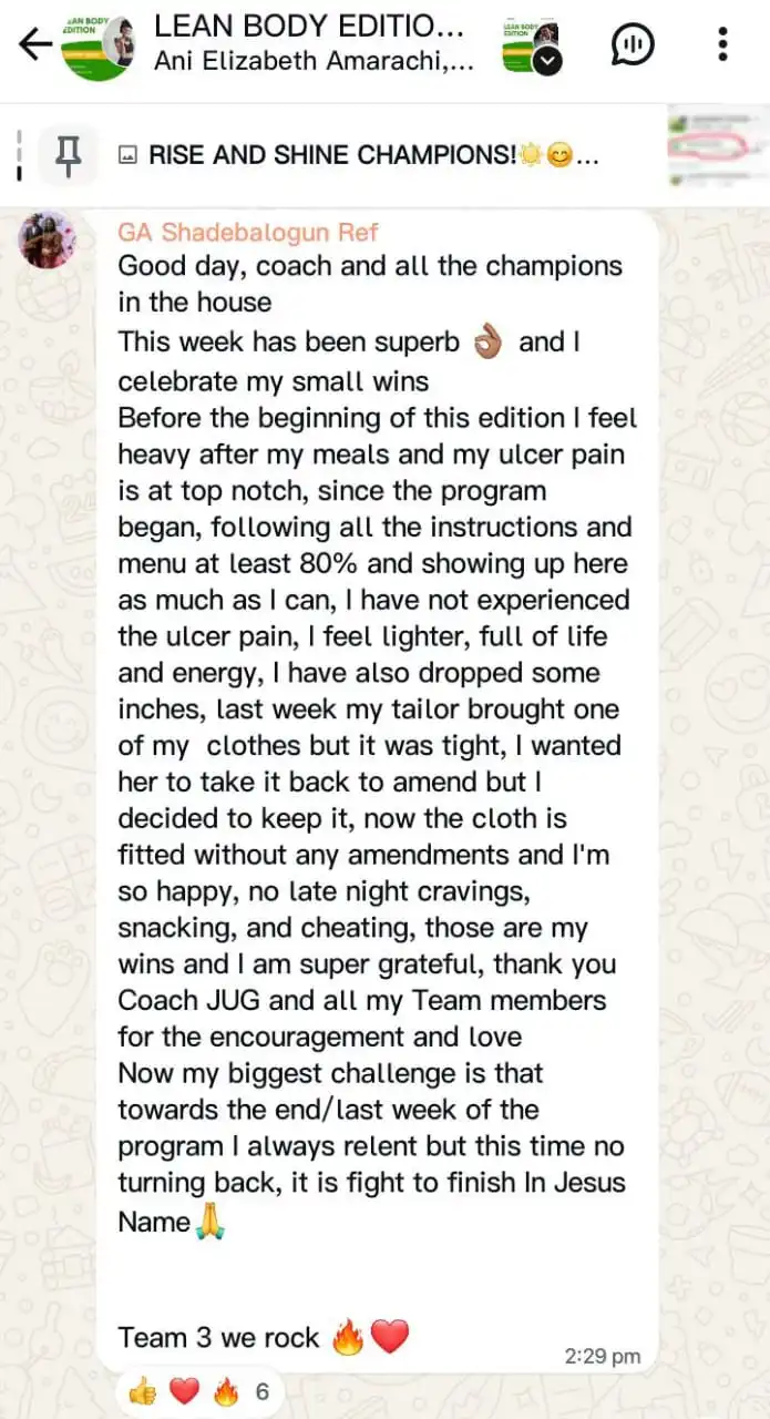 A member's WhatsApp message, shared as originally written. Phone numbers are blurred.