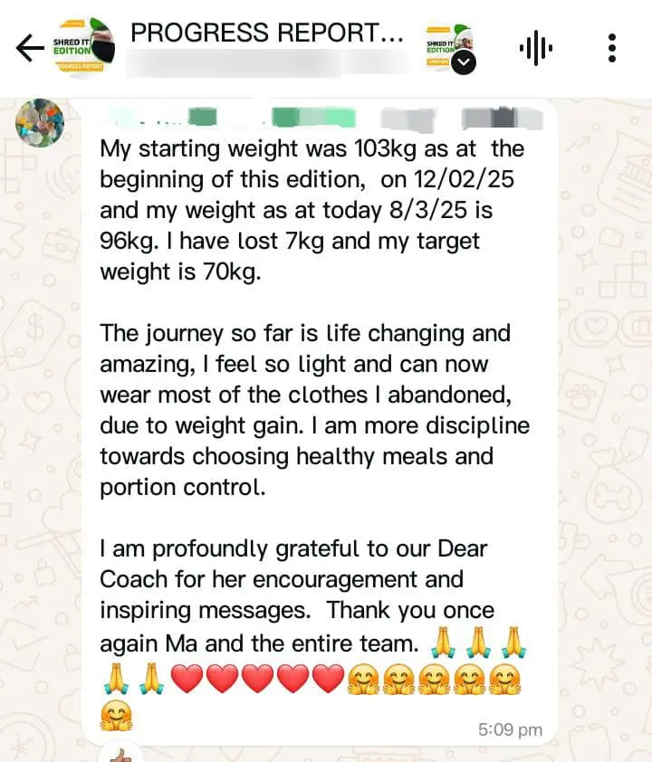 A member's WhatsApp message, shared as originally written. Phone numbers are blurred.