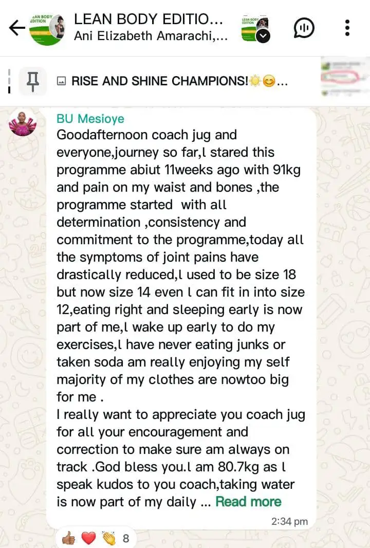A member's WhatsApp message, shared as originally written. Phone numbers are blurred.