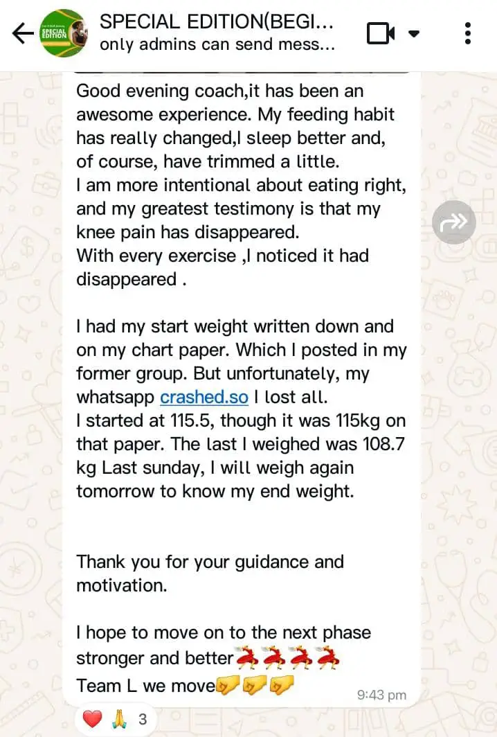 A member's WhatsApp message, shared as originally written. Phone numbers are blurred.