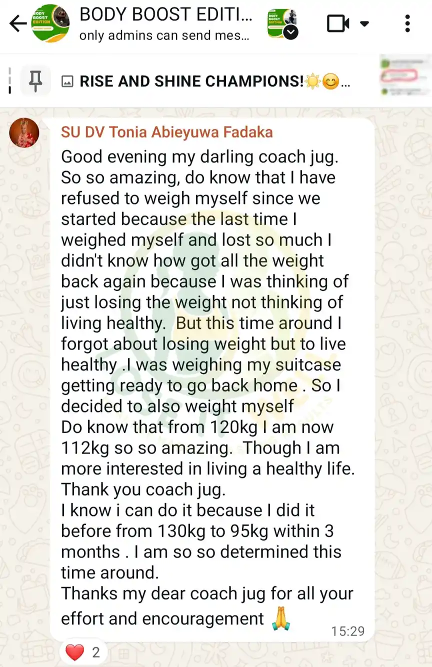 A member's WhatsApp message, shared as originally written. Phone numbers are blurred.