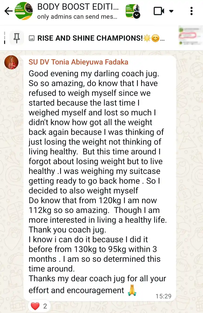 A member's WhatsApp message, shared as originally written. Phone numbers are blurred.