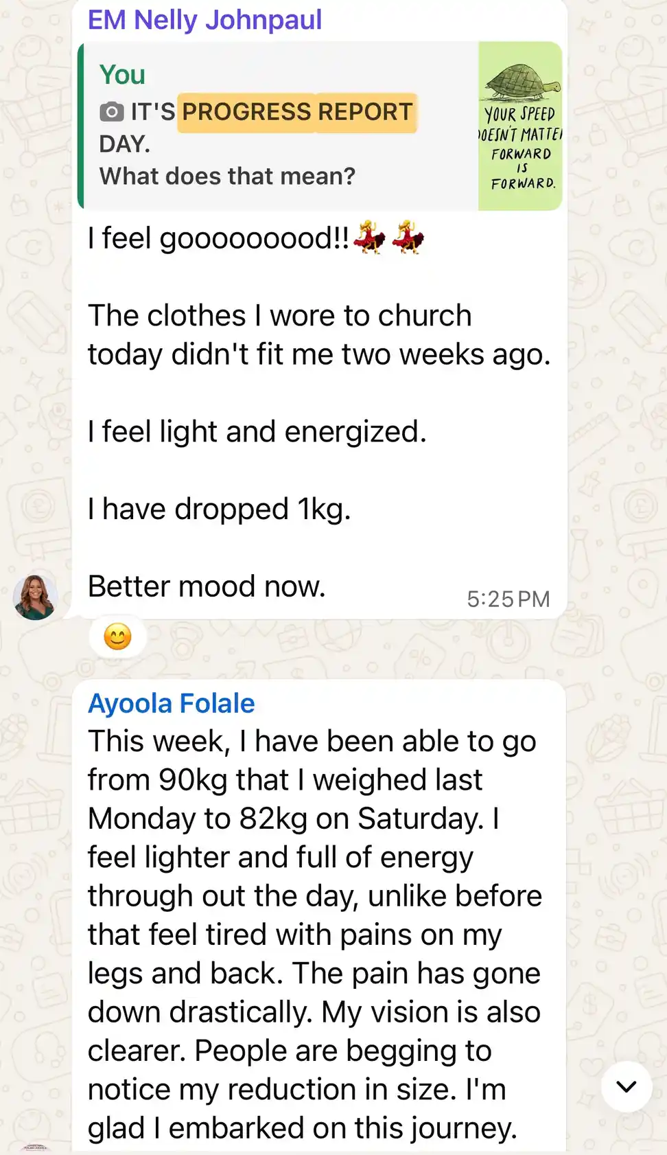 A member's WhatsApp message, shared as originally written. Phone numbers are blurred.