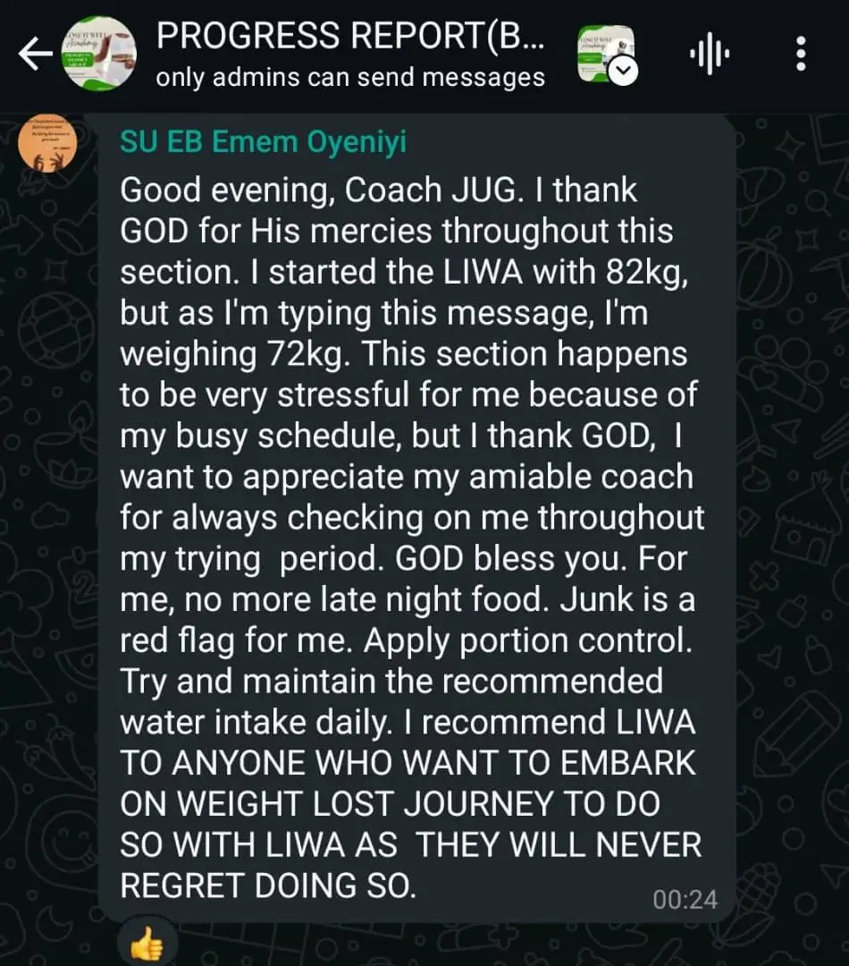 A member's WhatsApp message, shared as originally written. Phone numbers are blurred.