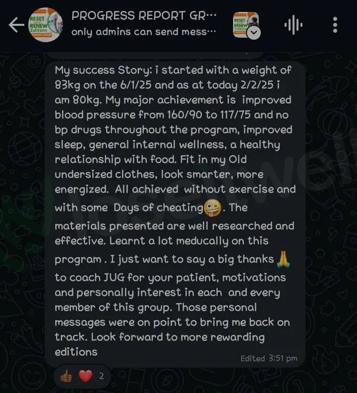 A member's WhatsApp message, shared as originally written. Phone numbers are blurred.