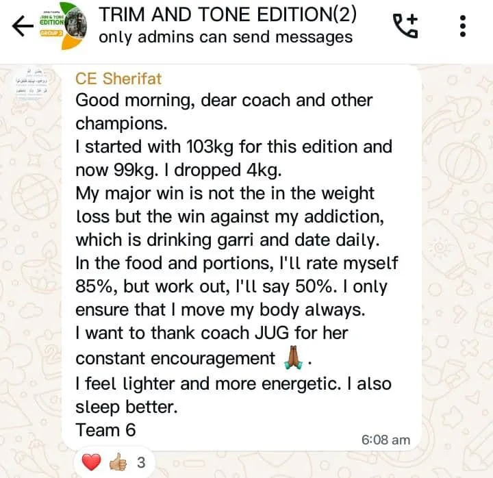 A member's WhatsApp message, shared as originally written. Phone numbers are blurred.