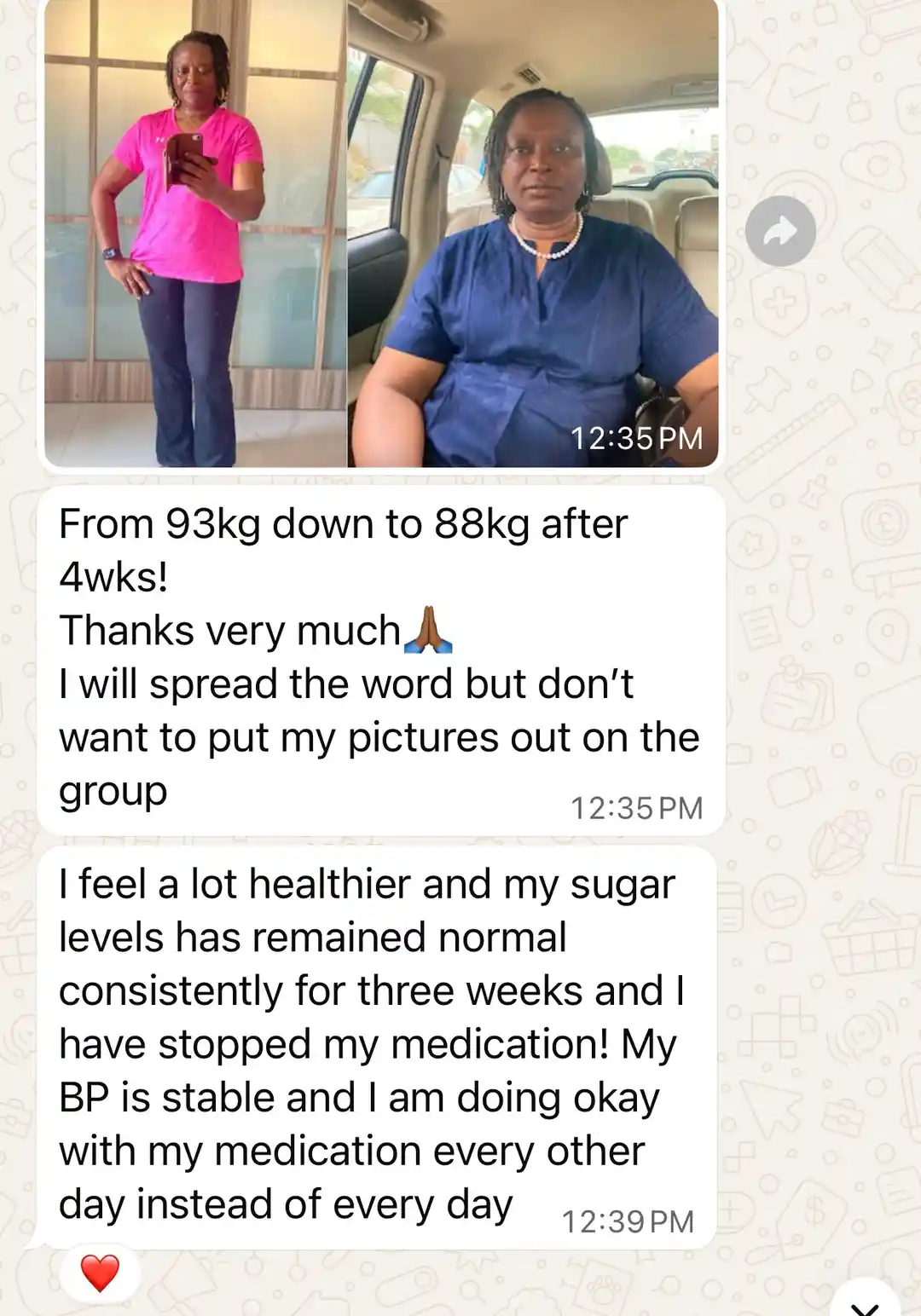 A member's WhatsApp message, shared as originally written. Phone numbers are blurred.