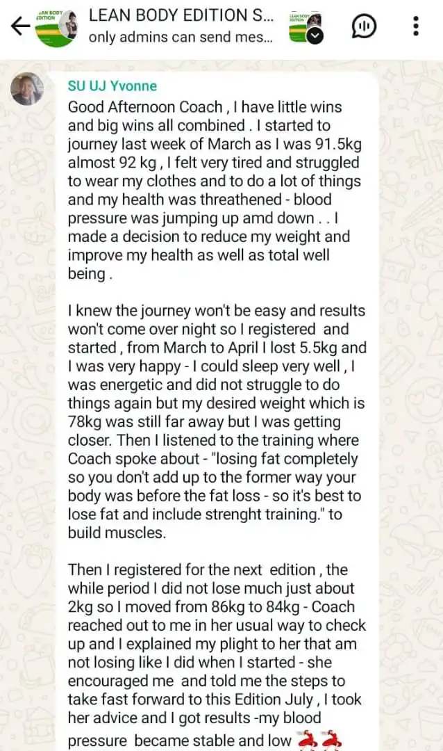 A member's WhatsApp message, shared as originally written. Phone numbers are blurred.
